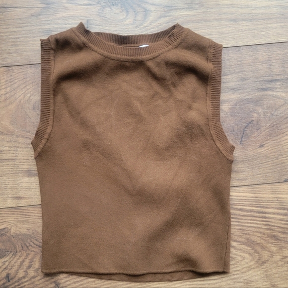 Zara Tops - Zara Brown Cropped Knit Tank Vest. Small
